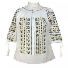 Ie Traditionala Alba cu Motiv Geometric Verde de Dama - IMS27