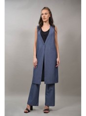 VESTA LUNGA IN STIL FORMAL CU NASTURE IN TALIE ALESSANDRA TALIE UNICA Denim