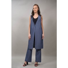 VESTA LUNGA IN STIL FORMAL CU NASTURE IN TALIE ALESSANDRA TALIE UNICA Denim