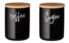 Set 2 borcane din ceramica cu capac pentru depozitare, Negru