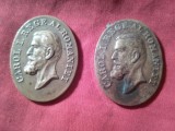 2 Medalii Carol I Barbatie si Credinta - incomplete , bronz ,h=3,5cm