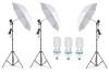 Kit de 3 umbrele albe, 3 trepiezi reglabili 200 cm, 3 becuri 85W, Dactylion