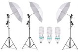 Cumpara ieftin Kit de 3 umbrele albe, 3 trepiezi reglabili 200 cm, 3 becuri 85W