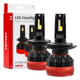 Becuri auto LED AMiO X3 H4/H19 6500K Canbus, 90W, 9900 lm, 10-16V DC, CSP, IP67, plug &amp;amp; play, pentru faruri proiectoare si cu reflector