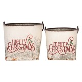Cumpara ieftin Set 2 ghivece Craciun metal multicolor vintage (2) 27x25x23/40 / 31x30x27/47 cm