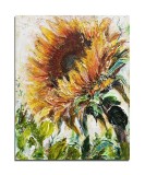 Tablou floarea soarelui impasto pictat manual, 50x40cm acril pe panza in relief efect 3D, Kenny Varniote