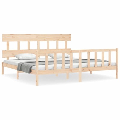 Cadru de pat cu tablie Super King Size, lemn masiv foto