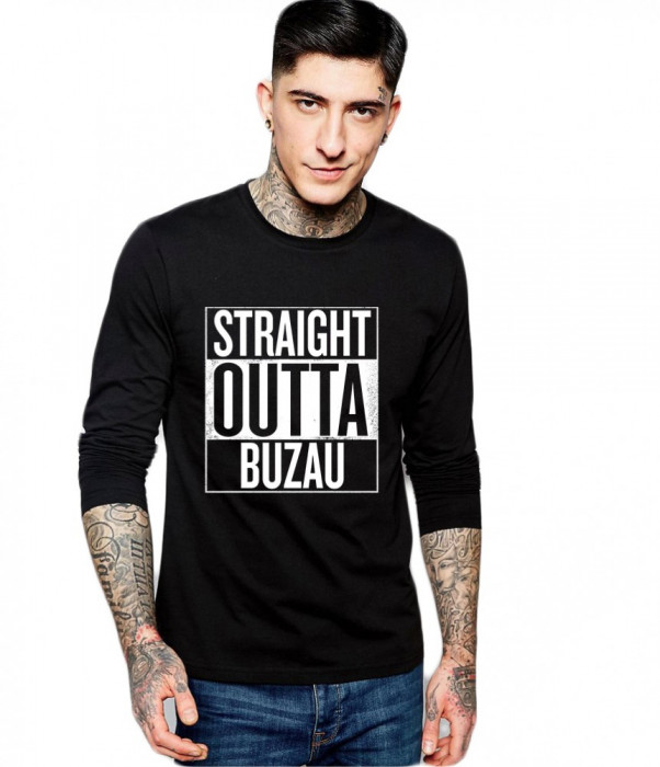 Bluza barbati neagra - Straight Outta Buzau - S