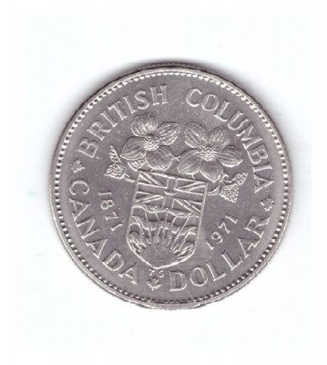 Moneda Canada 1 dollar 1971 100 ani British Columbia, stare foarte buna foto