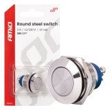 Intrerupator plat rotund ON/OFF din otel inoxidabil 19 mm, 5A, 12/230V, pentru instalatii de joasa tensiune si retea, AMiO
