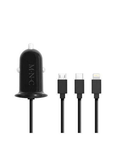Adaptor 3 in 1 pentru bricheta auto + USB negru