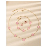 Cumpara ieftin Set Seraphine, Colier, Cercei si Bratara, Roz cu Auriu, Otel Inoxidabi - 182039