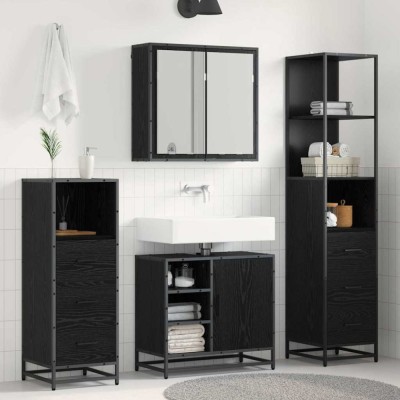 vidaXL Set de mobilier pentru baie 4 pcs Stejar negru 65 x 33 x 60 cm 3402413 foto