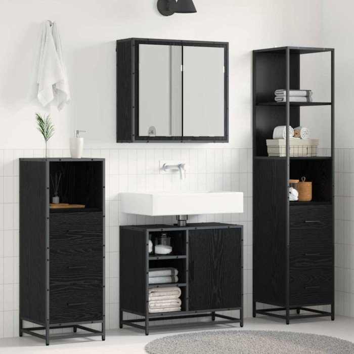 vidaXL Set de mobilier pentru baie 4 pcs Stejar negru 65 x 33 x 60 cm 3402413