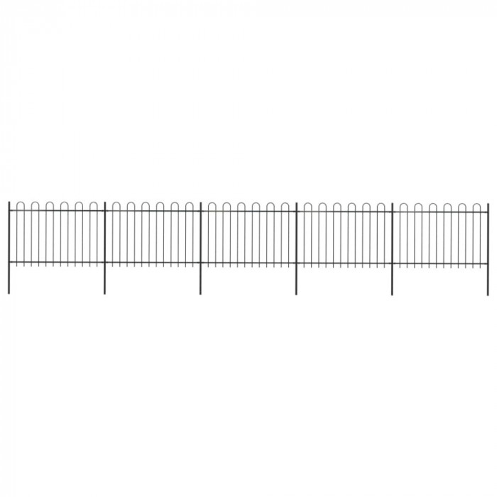 vidaXL Gard de grădină cu v&acirc;rf curbat, negru, 8,5 x 1,2 m, oțel