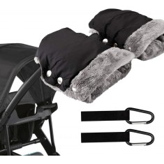 Set 2 manusi pentru carucior de copii, 20 x 17 cm, tesatura oxford, blana, negru, gri