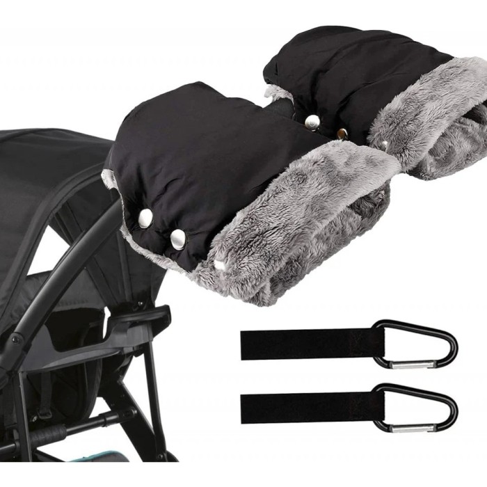 Set 2 manusi pentru carucior de copii, 20 x 17 cm, tesatura oxford, blana, negru, gri