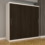 Dulap Dormitor Nova Eco 200 cm x 200 cm, fara oglinda, alb cu usi glisante wenge