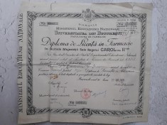 Diploma licenta farmacie 1937 Ion Gavanescul Bucuresti foto