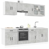 Set dulapuri de bucătărie 8 piese &bdquo;Kalmar&rdquo; gri beton Lemn