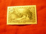 Timbru Andorra - 1941 - Peisaje - Vallees d&#039;Andorre , val.50Cverde, Nestampilat