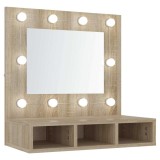 Dulap cu oglinda si LED, stejar sonoma, 60x31,5x62 cm