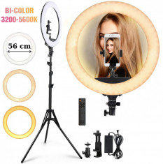 Lampa Circulara Make-up Profesionala, Ring Light 53 CM si 480 LED- uri cu Lumina Rece si Calda Tip Inel, cu Trepied 200cm, Adaptor, 2 Telecomenzi, Pen foto