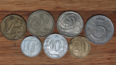 Cehoslovacia - set 7 monede diferite - 10 20 haleru 1 koruna 2 3 koruny 5 korun foto