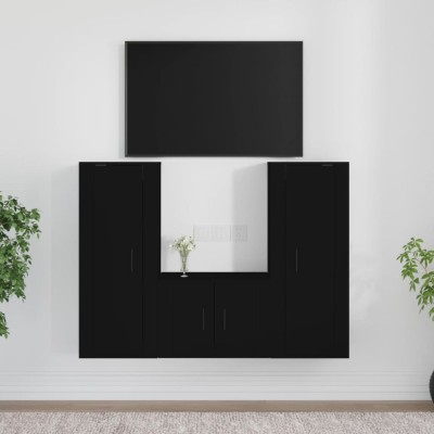 Set dulapuri TV, 3 piese, negru, lemn prelucrat foto