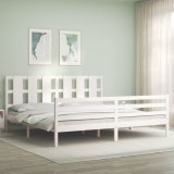 VidaXL Cadru pat cu tăblie 200x200 cm, alb, lemn masiv