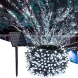 Instalatie cu incarcare Solara de Craciun, 30 metri, 300 LED-uri, Alb rece