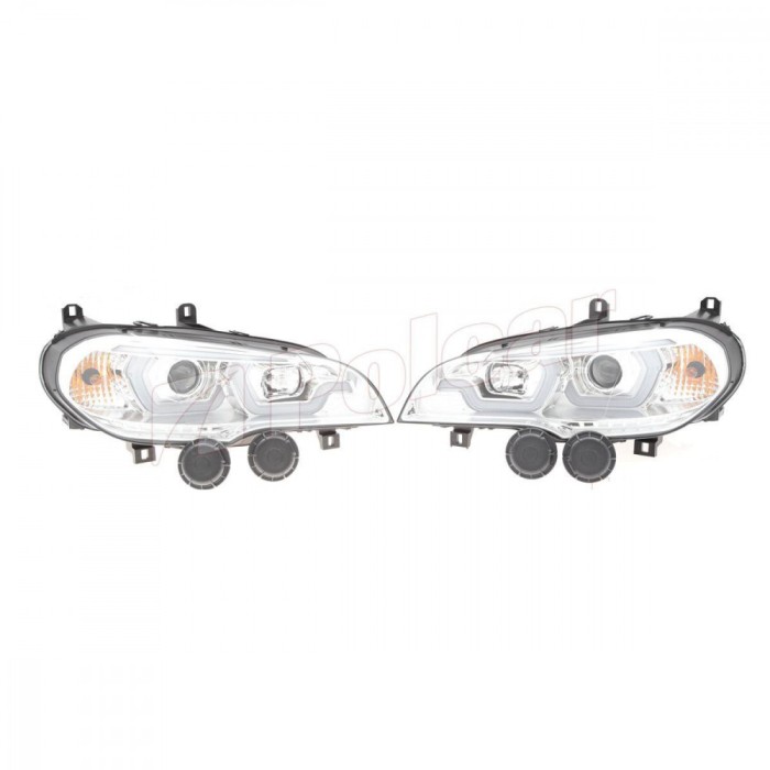 Far Bmw X5 (E70), 10.2006-11.2013, model: versiunea fara faruri xenon, tuning, montare fata, stanga+dreapta, cu lentile; cu lumini de zi tip LED; H1+