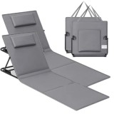 SONGMICS Set 2 sezlonguri plaja pliabile, spatar reglabil in 4 pozitii, tetiera, buzunar depozitare, 158x55 cm, gri