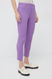 Sisley pantaloni femei, culoarea violet, drept, high waist