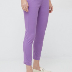 Sisley pantaloni femei, culoarea violet, drept, high waist