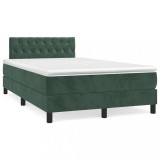 VidaXL Pat cu arcuri, saltea și LED, verde &icirc;nchis, 120x190 cm, catifea 3270174