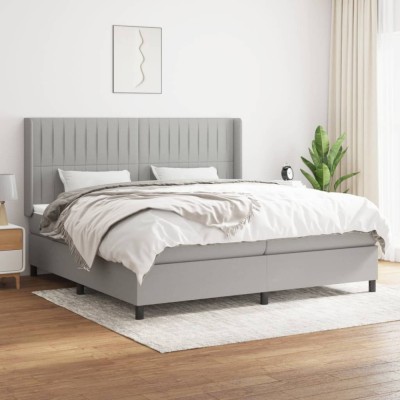 vidaXL Pat box spring cu saltea, gri deschis, 200x200 cm, textil 3131617 foto