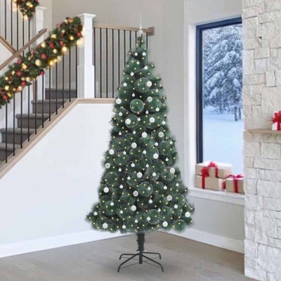 vidaXL Brad artificial pre-luminat cu set de bile Verde 240 cm PET 3396193 foto