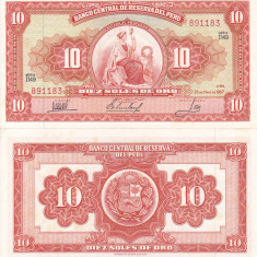 PERU 10 soles de oro 1967 UNC!!!