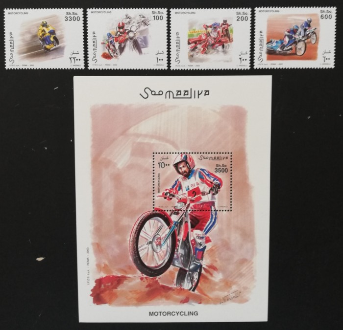 SOMALIA-2003-MOTOCICLISM-Serie 4 V.+1 Coalita MNH**SOM 148