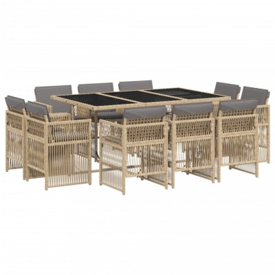Set mobilier gradina cu perne, 11 piese bej combinat poliratan foto