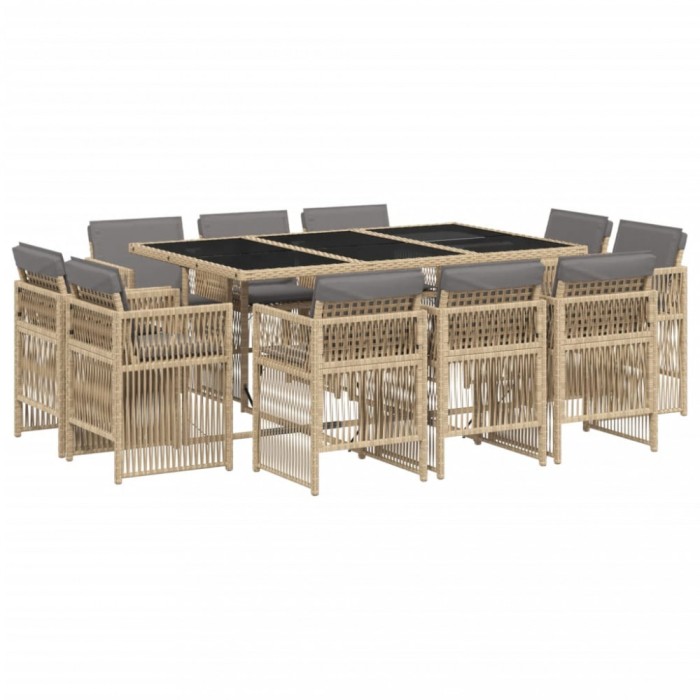 Set mobilier gradina cu perne, 11 piese bej combinat poliratan