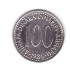 Moneda Yugoslavia 100 dinara / dinari 1986, stare foarte buna, curata, Europa, Nichel