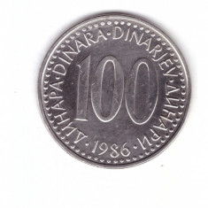 Moneda Yugoslavia 100 dinara / dinari 1986, stare foarte buna, curata