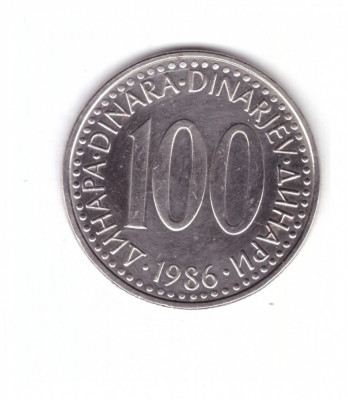Moneda Yugoslavia 100 dinara / dinari 1986, stare foarte buna, curata foto