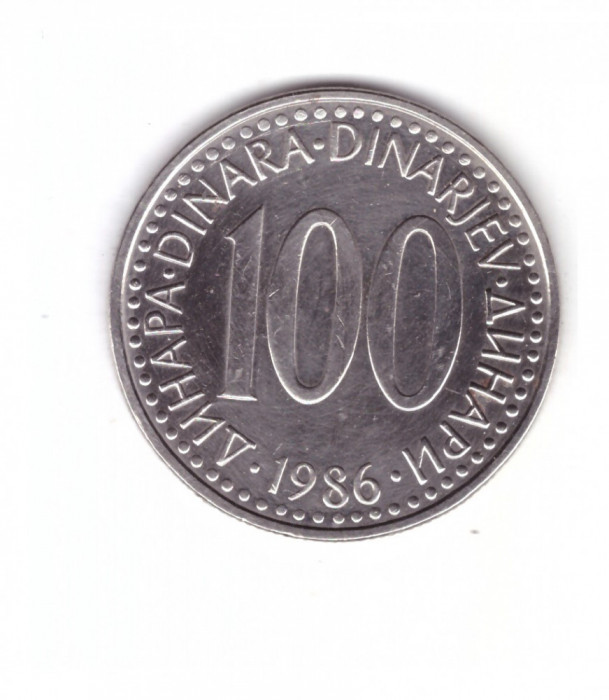 Moneda Yugoslavia 100 dinara / dinari 1986, stare foarte buna, curata