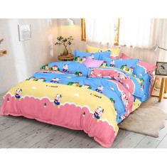 Lenjerie de pat pentru o persoana cu husa de perna patrata, Joyful Cows Pink, bumbac ranforce, gramaj tesatura 120 g/mp, multicolor, 3 piese