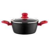 Oala din aluminiu, cu capac, 2 straturi antiaderente, 20 cm capacitate 2.2. litri, neagra, Mars Florina