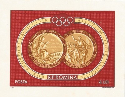 |Romania, LP 529/1961, Medalii de aur J.O. Melbourne si Roma, col. nedant., MNH foto