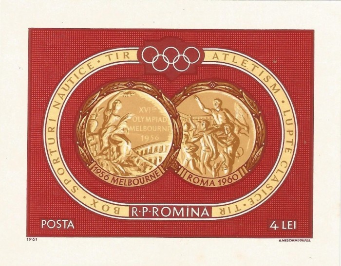 |Romania, LP 529/1961, Medalii de aur J.O. Melbourne si Roma, col. nedant., MNH